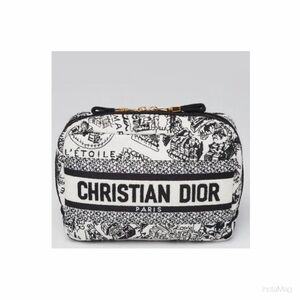 NEW Dior Plan De Paris Canvas Embroidered Cosmetic Pouch Clutch White & Black